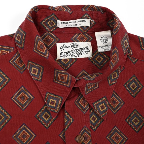 Vintage Sears Roebuck Co Single Needle Cotton Geometric Western Shirt Men's L - Picture 6 of 9